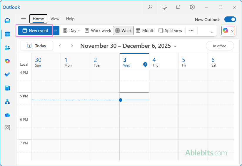 Create a calendar event in the new Outlook.
