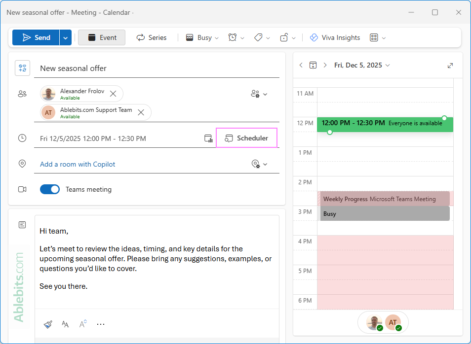 Check attendee availability.