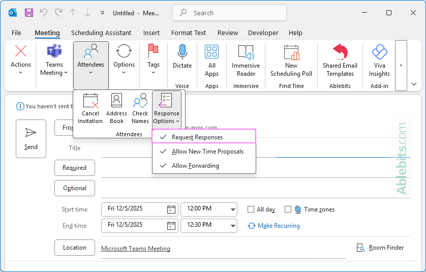 Request a response to an Outlook meeting invite.
