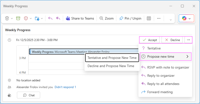 Respond to an Outlook calendar invite.