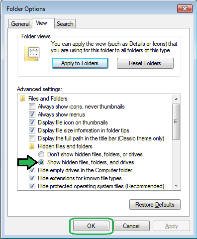 Select this option to see hidden files