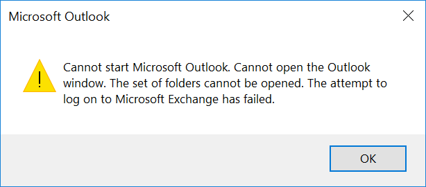Cannot start Microsoft Outlook. Cannot open the Outlook window.