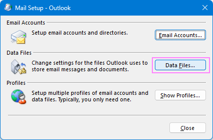 Change settings for the Outlook Data Files.
