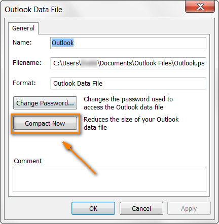 Compact your Outlook data file.