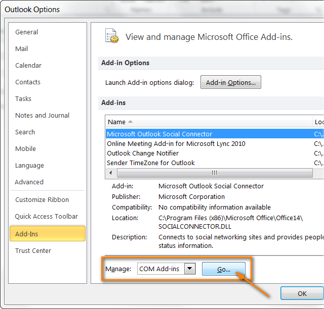 Disabling Outlook add-ins