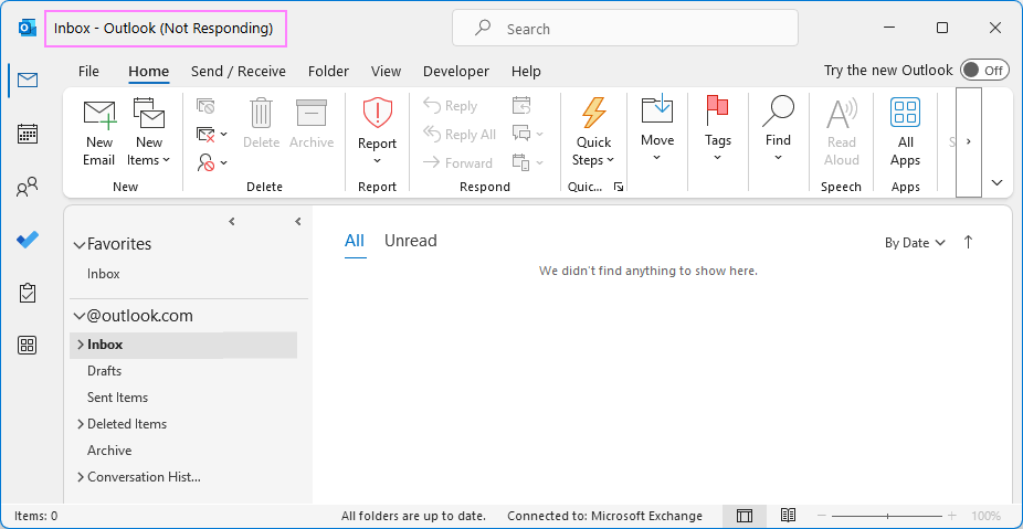 Outlook is not responding.