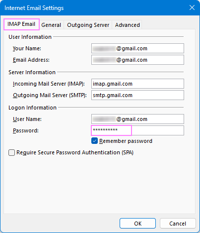Enter and save your new password in Outlook.