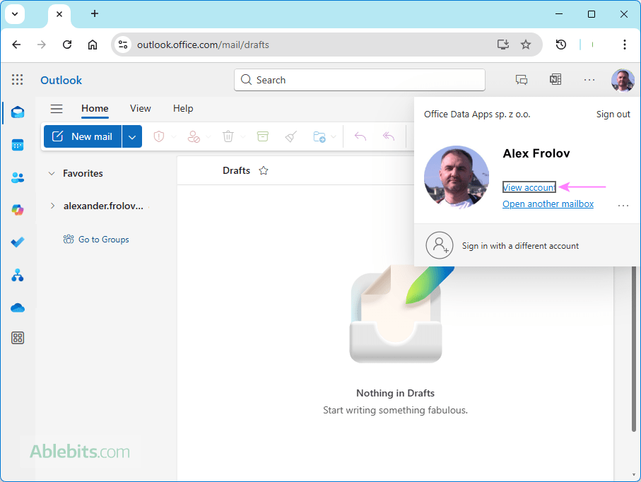 Access the Microsoft 365 account settings.