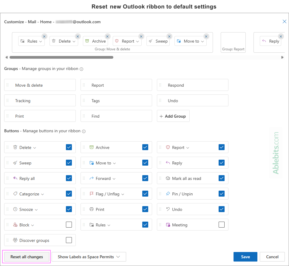 New Outlook ribbon: customize and change from simplified to classic