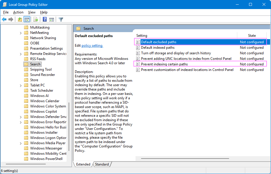 Check Group Policy settings that affect Outlook indexing. Check Group Policy settings that affect Outlook indexing.