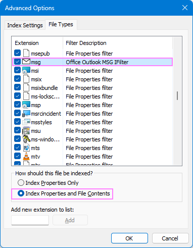 Configure Outlook indexing options. Configure Outlook indexing options.