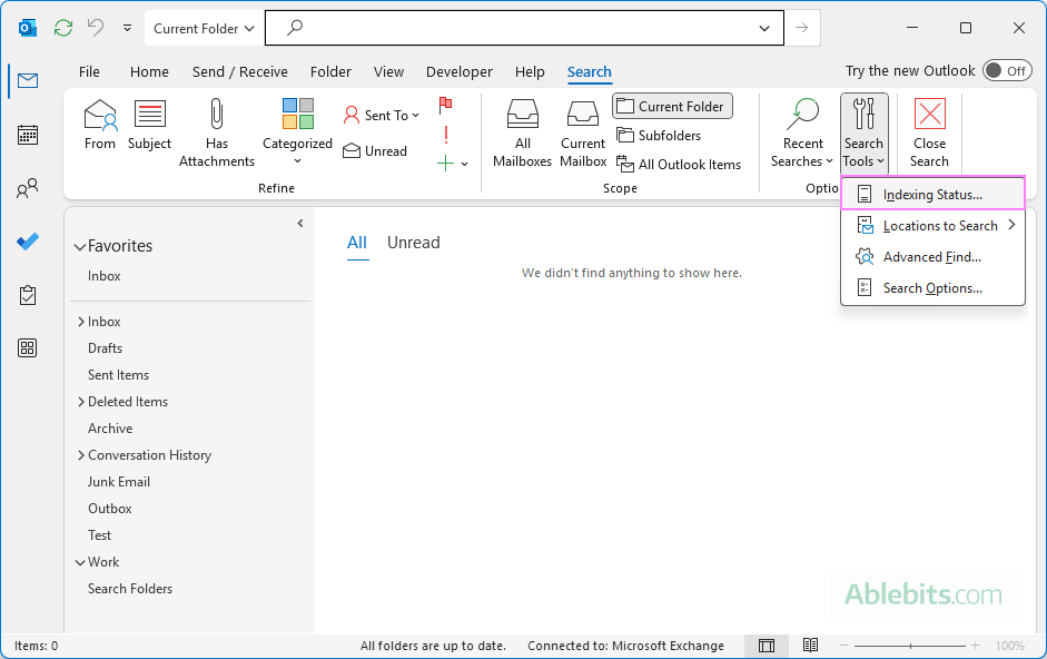 Check indexing status in Outlook. Check indexing status in Outlook.