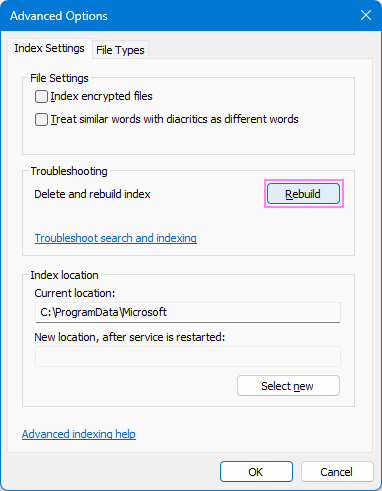 Rebuild Outlook index. Rebuild Outlook index.