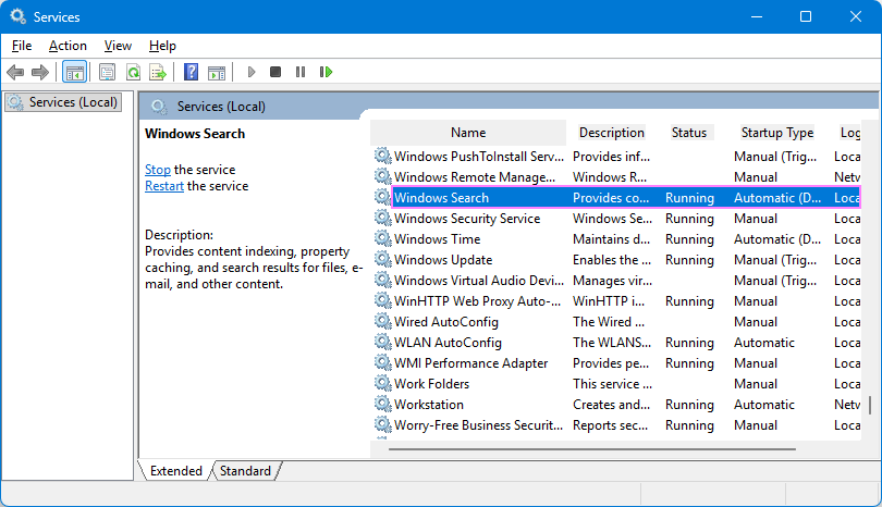 Make sure the Windows Search Service is running. Make sure the Windows Search Service is running.