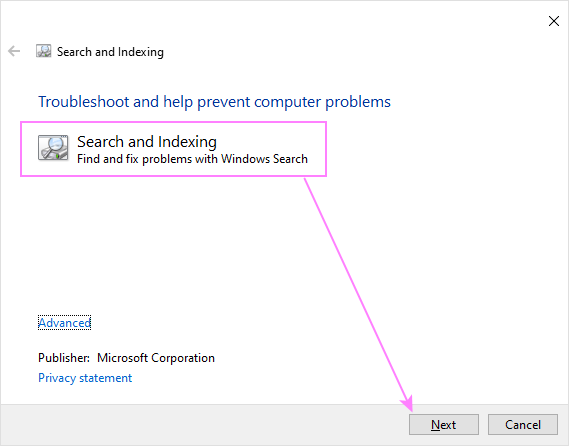 Run Windows Search troubleshooter. Run Windows Search troubleshooter.