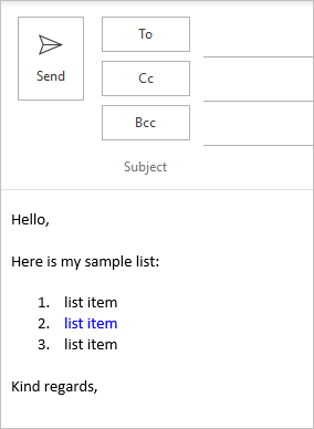 A colored numbered list item in the email body