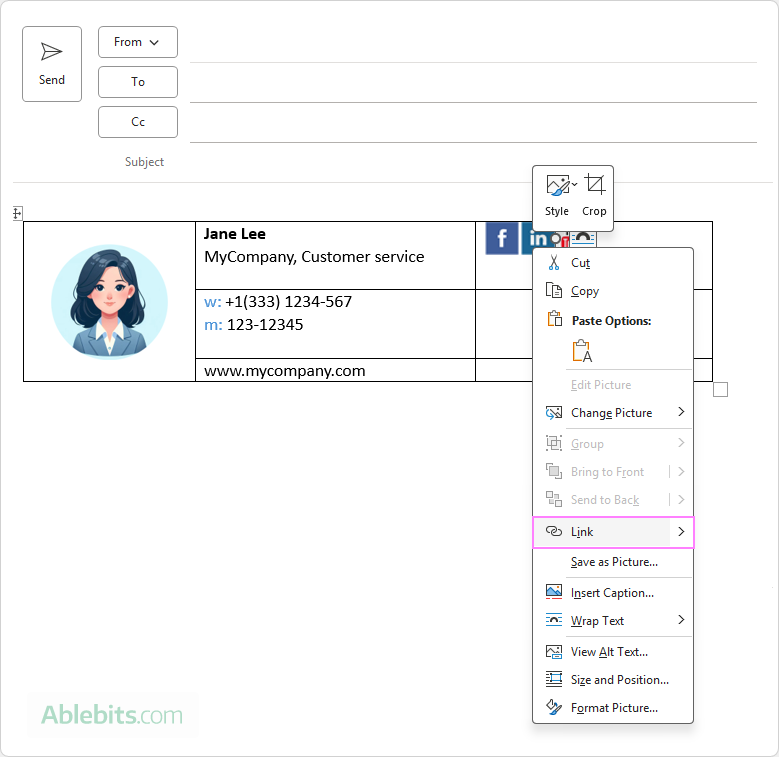 Add hyperlinks to social media icons.