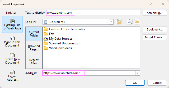 Create a clickable link in an Outlook signature.