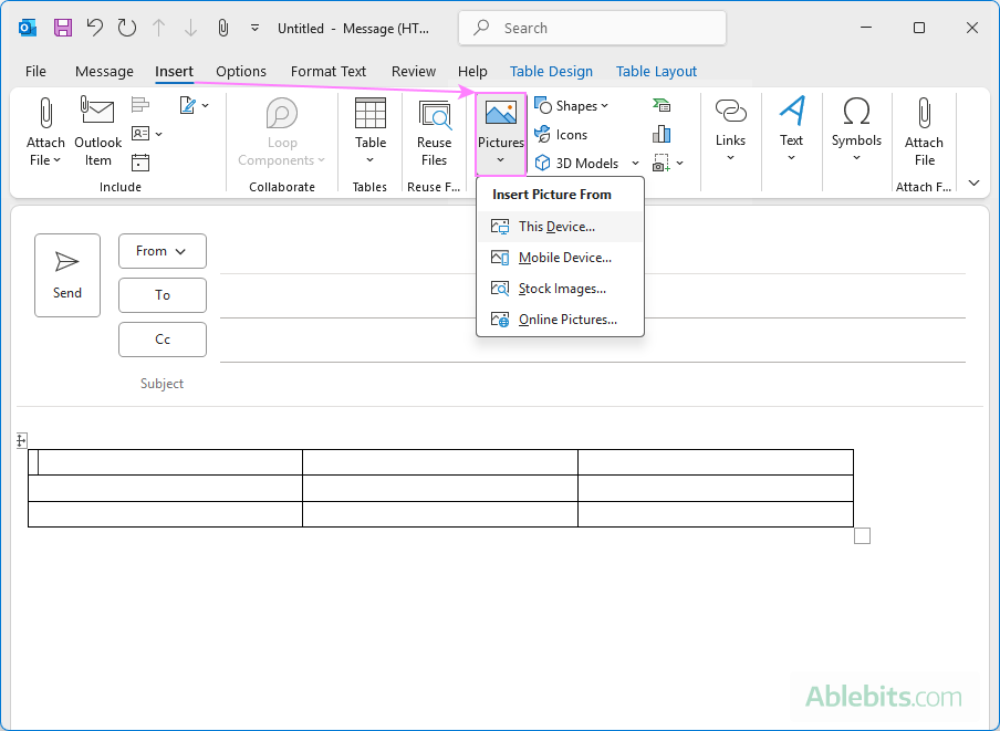 Insert a logo or personal photo in a signature table.