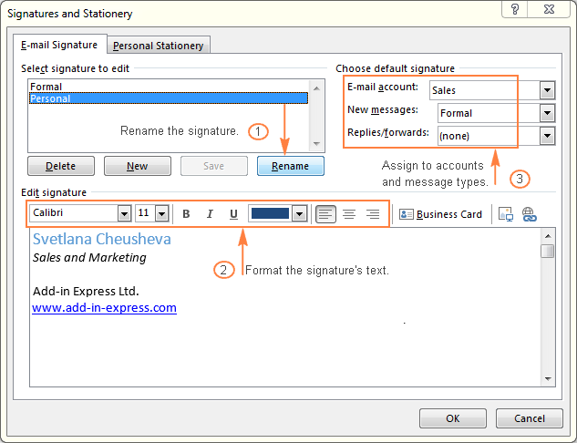 Changing an Outlook signature
