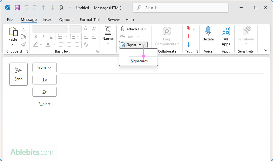 Find signatures in Outlook.