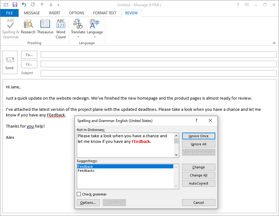 Use the traditional spelling checker in Outlook 2024 &ndash; 2010.