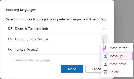 Move your preferred proofing language to the top of the list.