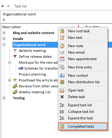 how to see completed tasks in outlook