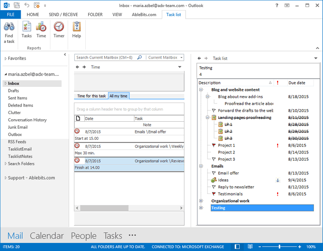 tracking tasks in outlook