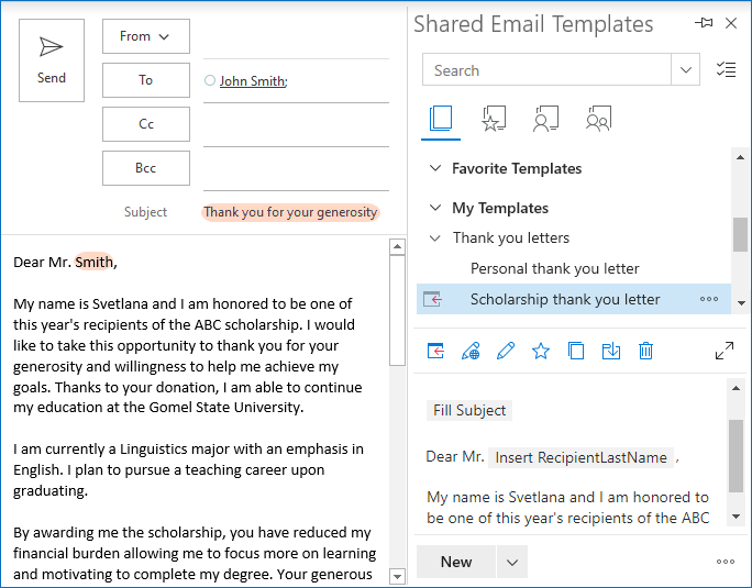 Email templates for thank you letters