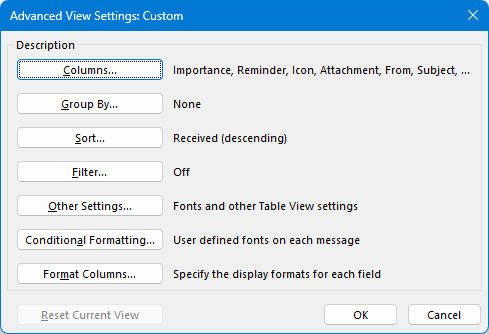 Configure the custom view settings.
