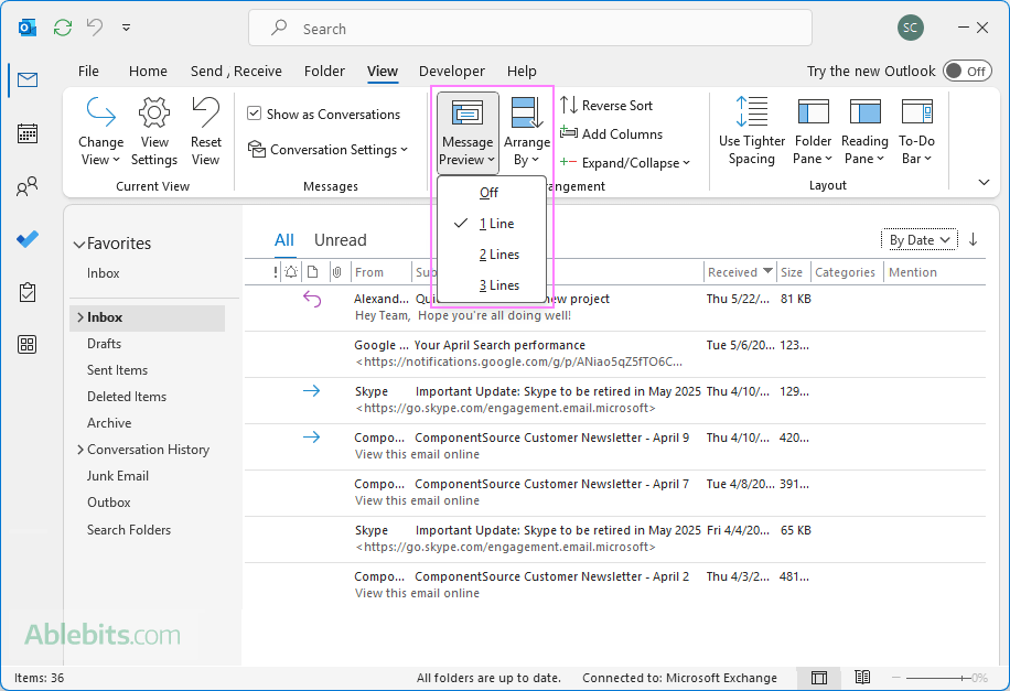 Choose how many lines to show in the message preview.