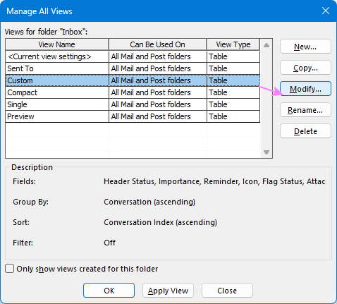 Modify an Outlook view.