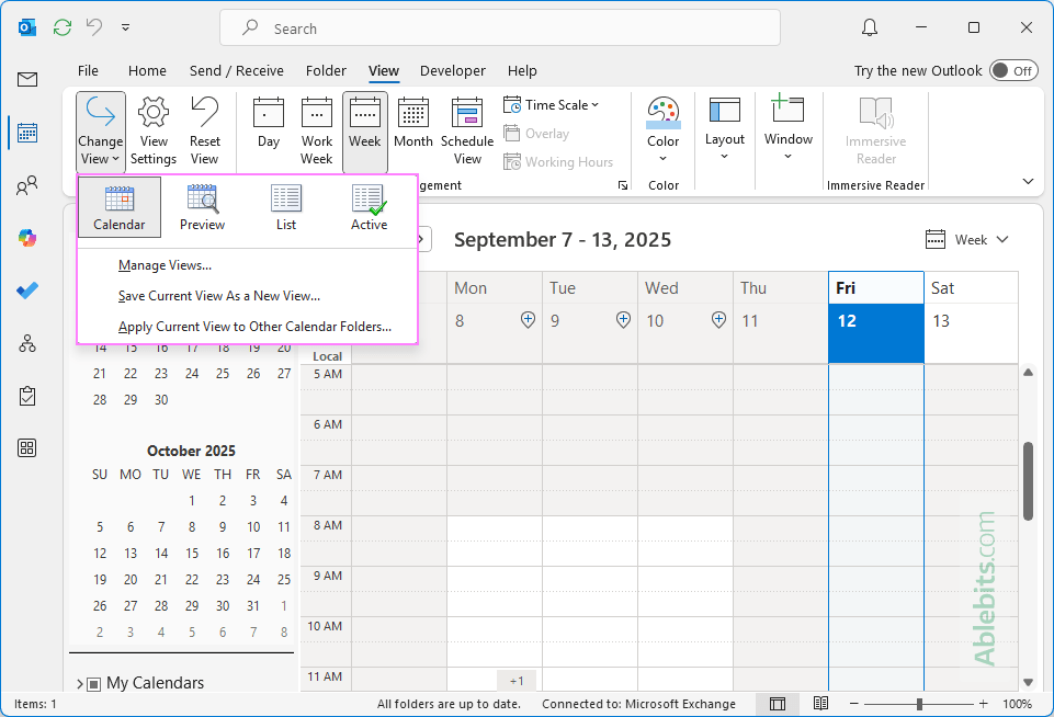 Outlook Calendar views