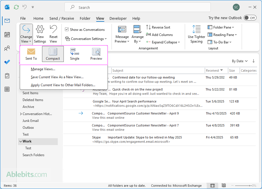 Outlook email views
