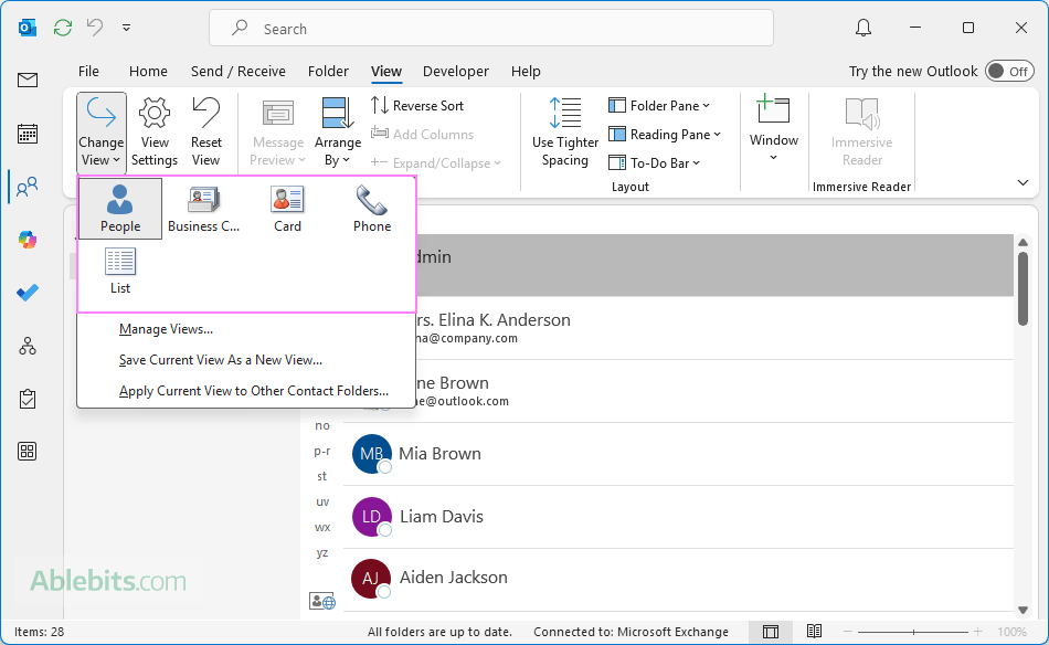 Outlook Contact views