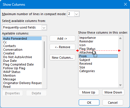 Reorder columns in the Show Columns dialog.