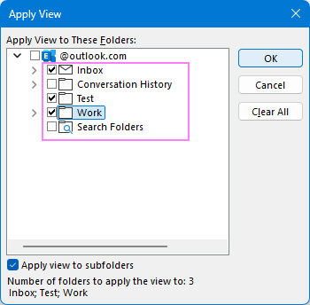Select folders where you want to apply the current view.