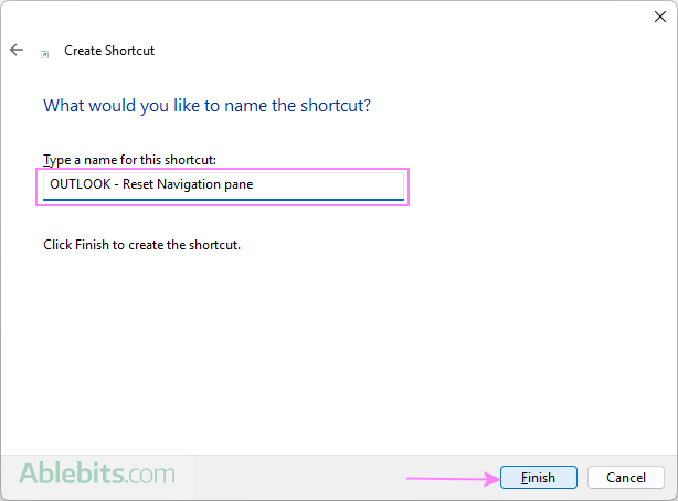 Name your custom Outlook shortcut.