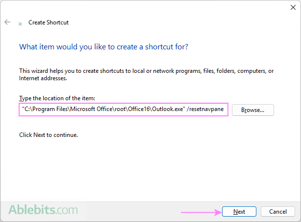 Create a custom Outlook shortcut with a command switch.