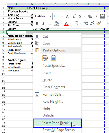 Select the Insert Page Break option from the menu list