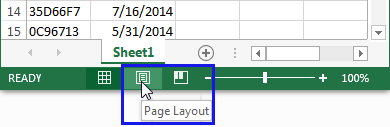 Click on the Page Layout Button image on the status bar in Excel