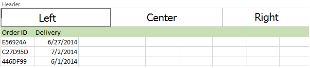 Both header and footer areas have three sections: left, right and center