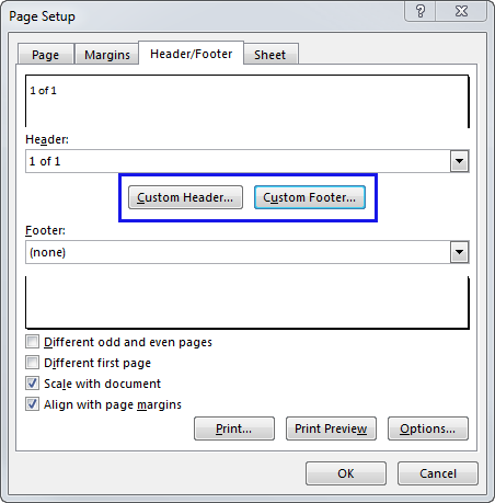 Press the Custom Header or Custom Footer button