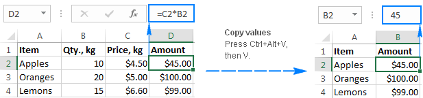 Copying values in Excel