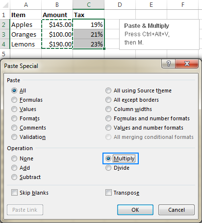 paste and transpose excel shortcut