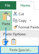 Paste Special button on the ribbon
