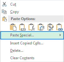 Paste Special command in the right-click menu