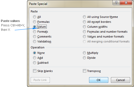 keyboard shortcut for paste in excel