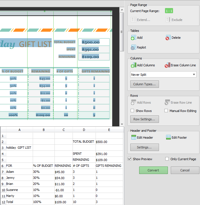 easiest way to convert pdf to excel